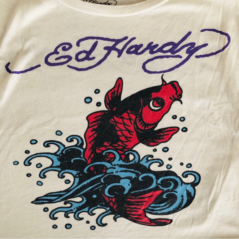 Ed Hardy Red and Black Koi Fish Design Womens T